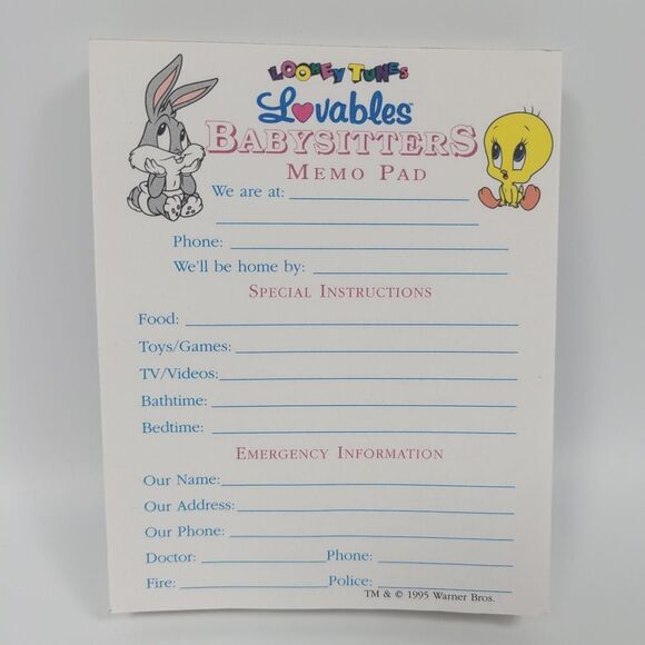 Warner Bros. Other - VTG Looney Tunes Lovables Babysitters Memo Pad Baby Bugs Bunny Baby Tweety